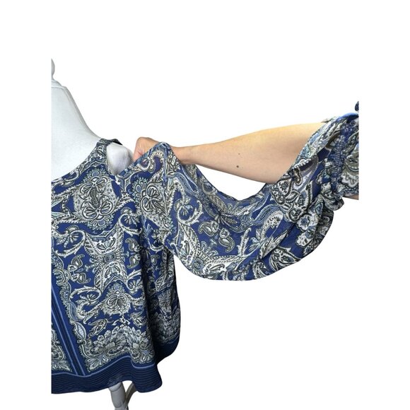 Max Studio Size 3 XL Womens Blouse Print Blue & White Paisley Cold Shoulder Top - Picture 11 of 14